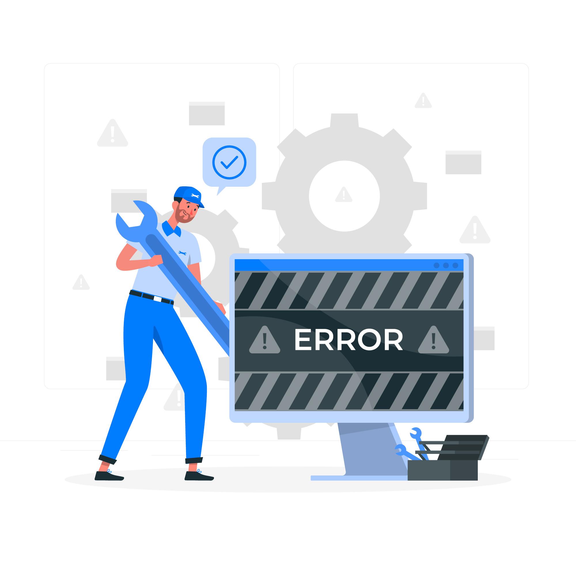 Illustration of a person working on a computer to fix error