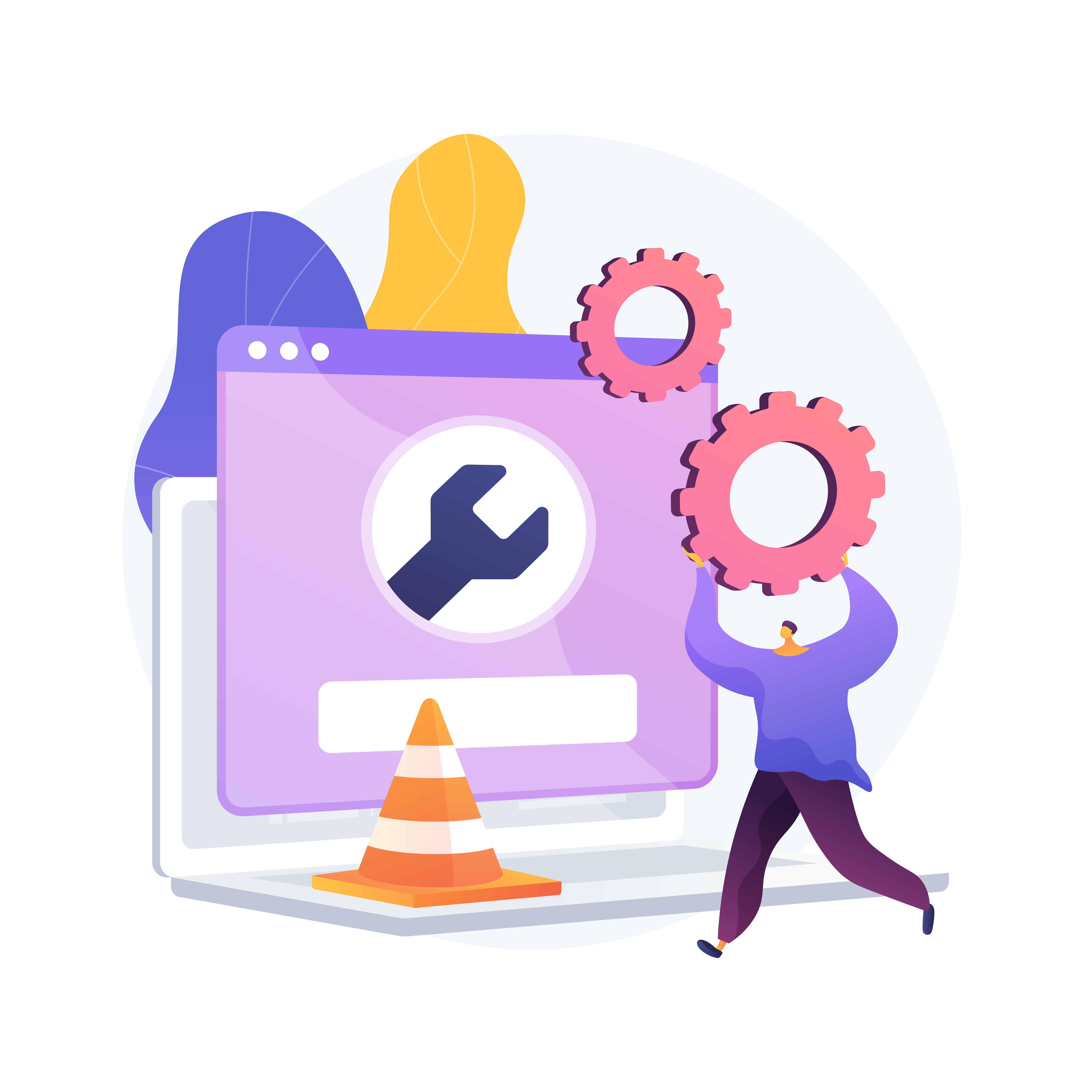 Illustration of a person working on a computer to fix
